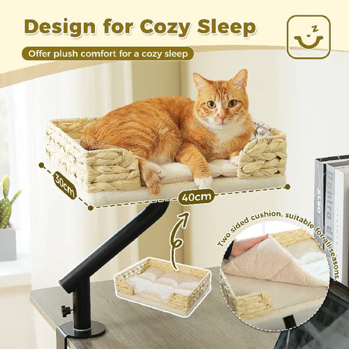 Cat Desk Bed, 360 Rotatable Cat Bed Stand for Indoor Cats, Adjustable Cat Basket, Cats Hammock for Table, Soft Cat Bed for Desk