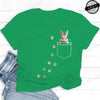 Pocket Bunny T-Shirts – Cute Rabbit Paw Prints T-Shirt Funny Bunny Graphic Tee Tops Sweet Rabbit Sitting in The Pocket Shirt