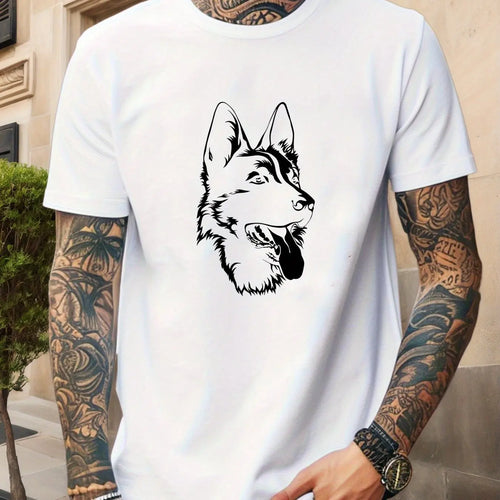 Men German Shepherd Graphic Cotton T-Shirt - Casual Crew Neck Short Sleeve Summer Tee with Dog Print Men Clothing