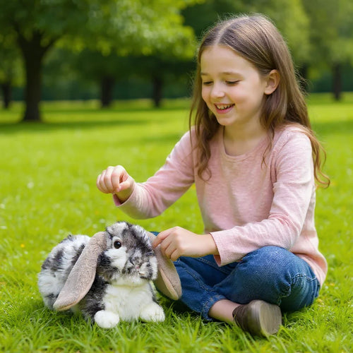 Gray Lop-Eared Rabbit Plush Toy, 10.6-inch Soft Simulated Rabbit Doll, Children's Day Gift, Home Bedroom Decoration