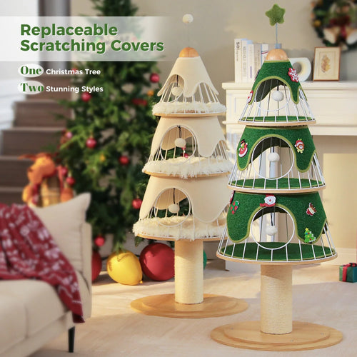 PAWZ Road Christmas Cat Tree Tower - 3 Condos Green/White 135cm