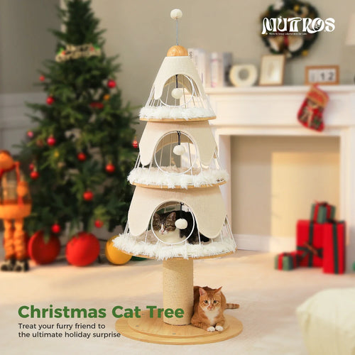 PAWZ Road Christmas Cat Tree Tower - 3 Condos Green/White 135cm