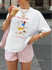 Dachshund and letter print short-sleeved T-shirt Casual and versatile style Suitable for summer daily wear and going out