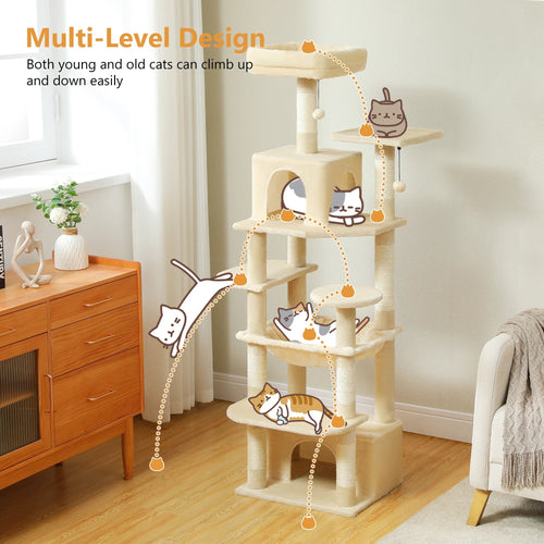 PAWZ Road Large Cat Tree Tower - 72 Multi-Level with Condo Grey