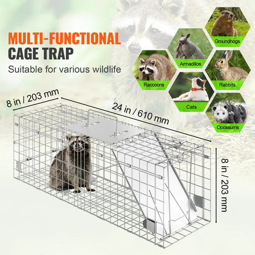 SucceBuy Live Animal Cage Trap - 24x8x8 Folding Humane Trap