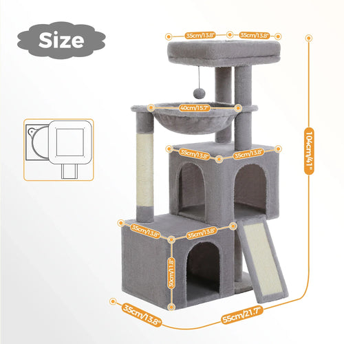 Pequlti 104cm Multi-Level Cat Tree with 2 Condos - Wood
