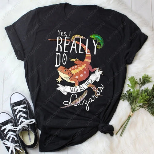Funny Lizard Cotton Clothing Women Men Reptile Lover Gift Tops Pet Bearded Dragon Leopard Gecko Chameleon Cute Graphic Tshirt