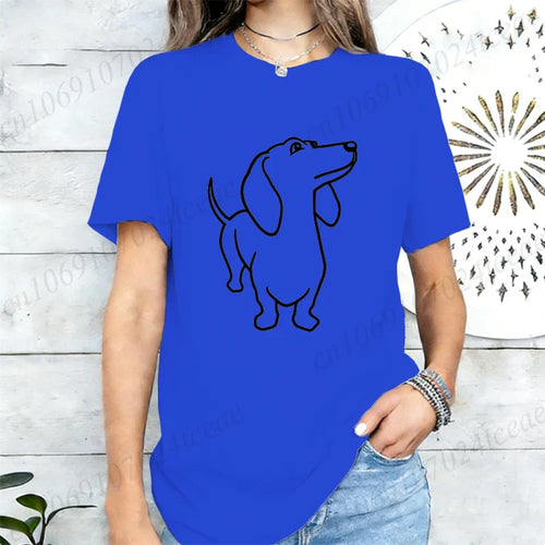 Dachshund Dog Graphic Print Women T Shirt Casual Summer Short Sleeve O Neck Loose Tees Ladies Cute Pet Animal Streetwear Tops