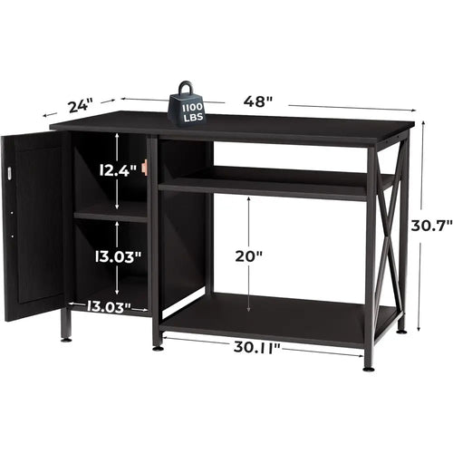 40-120 Gallon Black Reptile Tank Stand with Storage and Power Outlet, 48x24 Tabletop
