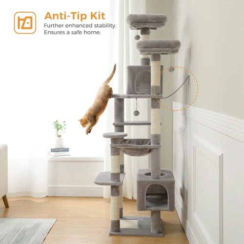PAWZ Road Large Cat Tree Tower - 72 Multi-Level with Condo Grey