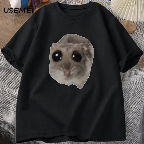 Sad Hamster T Shirt Funny Cute Cat Hamster Meme Trend T-shirt for Men Women Cotton T-shirt Summer Short Sleeve Unisex Tee
