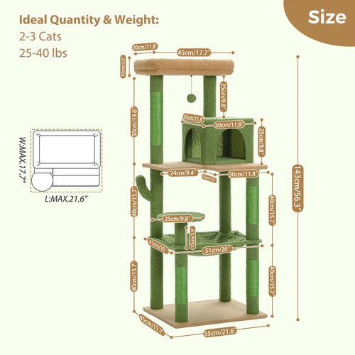 PAWZ Road Cactus Cat Tree Tower for Large Cats - Green 56