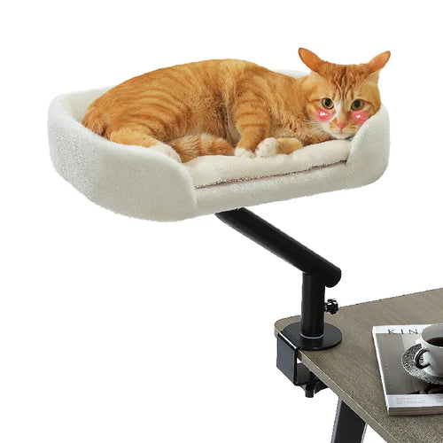 Cat Desk Bed, 360 Rotatable Cat Bed Stand for Indoor Cats, Adjustable Cat Basket, Cats Hammock for Table, Soft Cat Bed for Desk