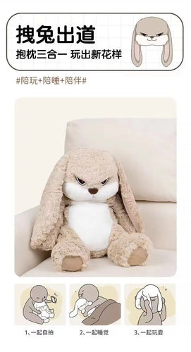 Large Angry Rabbit Plush Toy - Kawaii Stuffed Animal Doll