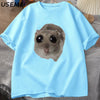 Sad Hamster T Shirt Funny Cute Cat Hamster Meme Trend T-shirt for Men Women Cotton T-shirt Summer Short Sleeve Unisex Tee