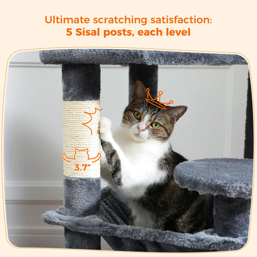 PAWZ Road Large Cat Tree Tower - 72 Multi-Level with Condo Grey