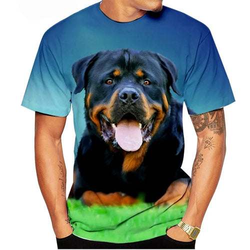 Dog T-Shirts Rottweiler 3D Print Men Women Streetwear Short Sleeve Round Neck T Shirt Casual Tops Harajuku Tees Men's Clothing