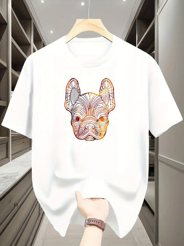 French Bulldog Pattern Printed Fashionable Men's Short-sleeved High-quality Pure CottonBreathable T-shirt for Outdoor Daily Wear