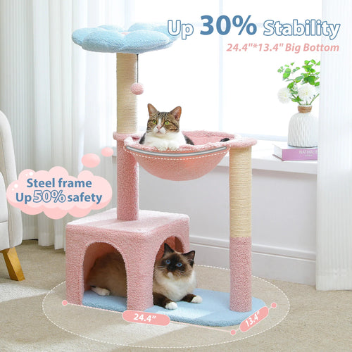 Petepela Flower Cat Tree - 89cm Tower with Hammock & Condo