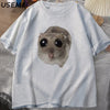 Sad Hamster T Shirt Funny Cute Cat Hamster Meme Trend T-shirt for Men Women Cotton T-shirt Summer Short Sleeve Unisex Tee