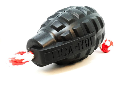 USA-K9 Magnum Grenade Shaped Durable Rubber Chew Toy, Treat Dispenser, Reward Toy, Tug Toy, and Retrieving Toy - Black Magnum