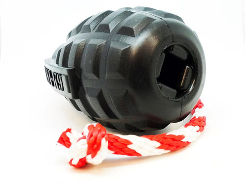 USA-K9 Magnum Grenade Shaped Durable Rubber Chew Toy, Treat Dispenser, Reward Toy, Tug Toy, and Retrieving Toy - Black Magnum