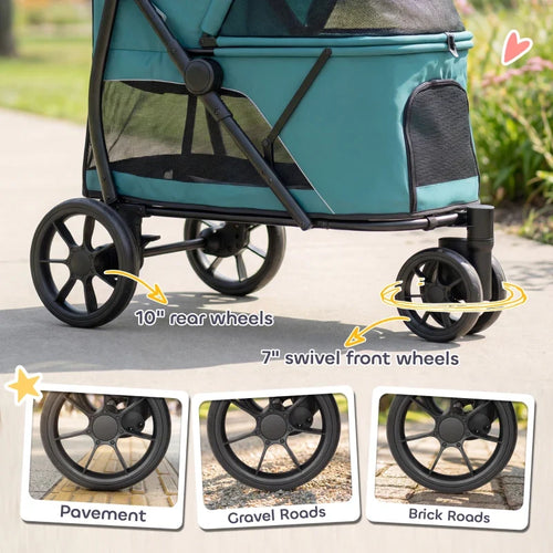 3 Wheel Pet Stroller with Easy One-Click Quick Fold, Mesh Window, Washable Cushion, for Medium Dogs