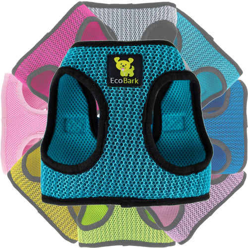 EcoBark Step In Dog Harness - XXXS to Small Breeds- Reflective Soft Mesh Harness for Teacup, Small Dogs and Puppies / Aqua Sport