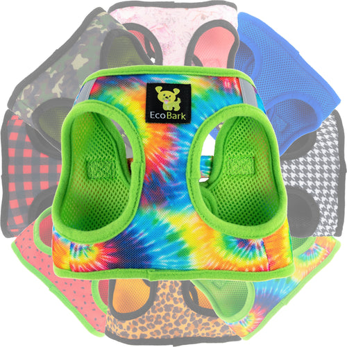 EcoBark Step In Dog Harness - XXXS to Small Breeds- Reflective Soft Mesh Harness for Teacup, Small Dogs and Puppies / Tie-dye