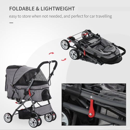 Pet Foldable Travel Carriage Stroller with Reversible Handle