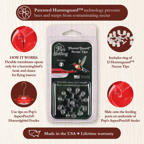 Hummguard® Hummingbird Feeder Bundle, 8 oz Feeder + 12 Nectar Tips