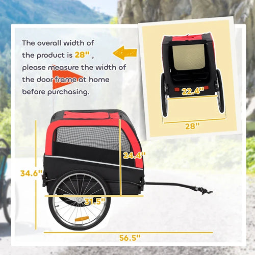 Dog Bike Trailer, Pet Cart Bicycle Carrier with 20 Air Tires, Quick-Release Wheels, Reflectors, Flag