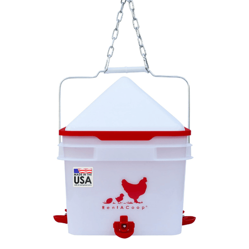 RentACoop 2 Gallon Chicken BPA-Free Plastic Bucket Waterer Set with 4 Horizontal Nipples - Center Placement - 2025 Version