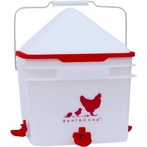 RentACoop 2 Gallon Chicken BPA-Free Plastic Bucket Waterer Set with 4 Horizontal Nipples - Center Placement - 2025 Version