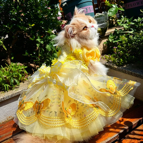 Handmade Butterfly Tulle Pet Dress Pink Yellow