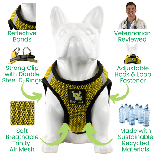 EcoBark Step In Dog Harness - XXXS to Small Breeds- Reflective Soft Mesh Harness for Teacup, Small Dogs and Puppies / Yellow Sport