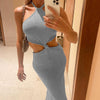 Halterneck Open Back Holiday Cutout Slim Dress