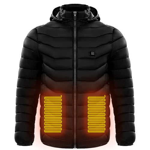Men Heated Puffer Jacket Electric Heating Coat Insulated Hood Windbreaker 9Heat Zones