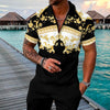 Men's Summer Fashion 3D Printed Short Sleeve Geometric Zip Lapel Shirt Set