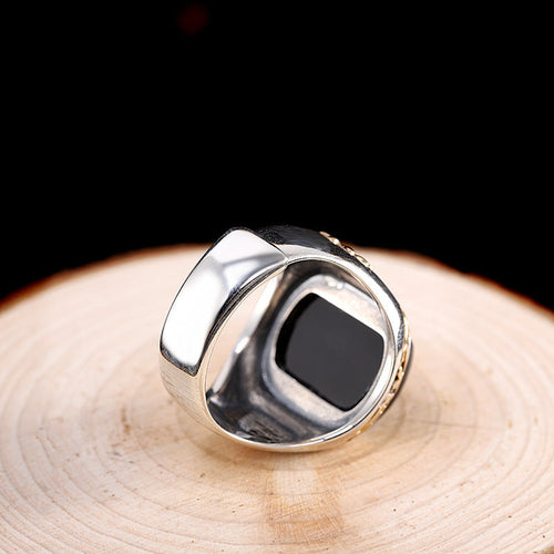 Personalized Men's Black Agate Ring