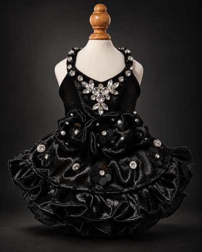 Handmade Black Satin Jeweled Pet Dress