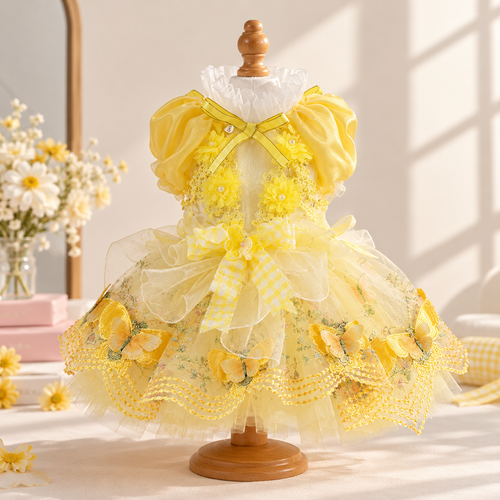 Handmade Butterfly Tulle Pet Dress Pink Yellow