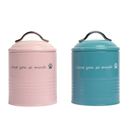 I Love You So Much Dog Treat Canister Gift Set – Pink & Blue