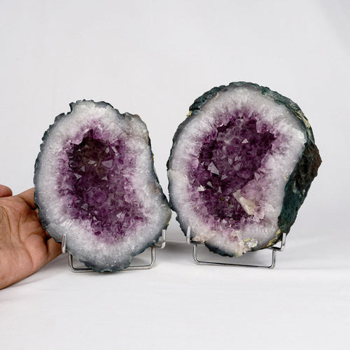 Amethyst Sparkling Crystals Geode in two Halfs Natural Mineral Specimen  # B 5327