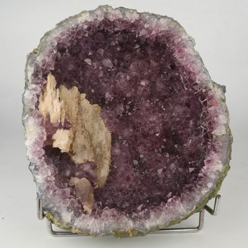 Amethyst Sparkling Crystals with Calcite Geode in two Halfs Natural Mineral Specimen # B 5801