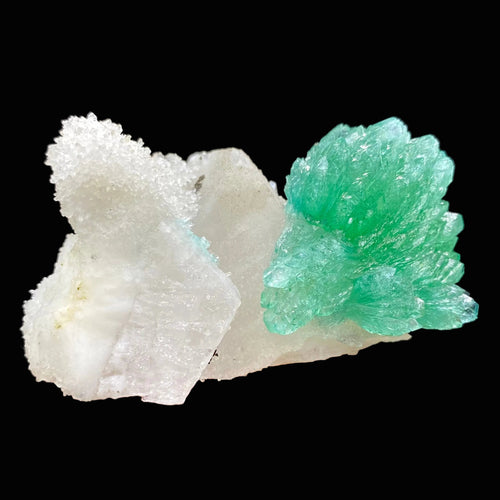 Rare Green Apophyllite Spray on Calcite | Natural Indian Mineral Specimen from Jalgaon DK87
