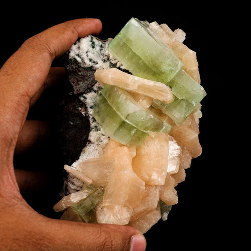 Apophyllite green cube with Stilbite Natural Mineral Specimen # B 6511
