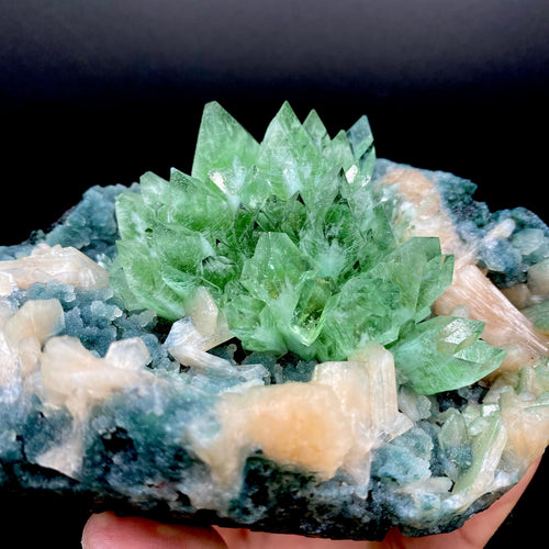 Apophyllite Green Flower on Chalcedony Natural Mineral Specimen # DK180