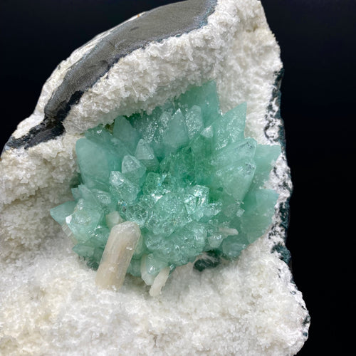 Huge Deep Green Apophyllite Flower on Snow-White Mordenite Matrix | Rare Indian Mineral Specimen DK145.