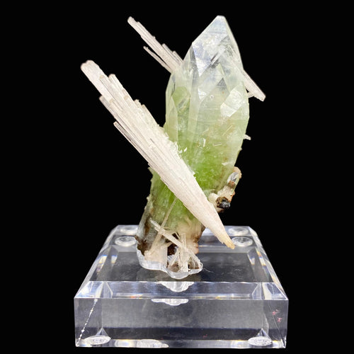 Rare Green Apophyllite with Scolecite on Custom Engraved Acrylic Base | Jalgaon, India Natural Mineral Specimen DK88